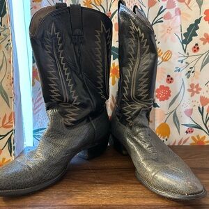 Vintage Cowtown Western Boots Men’s D 13 Hide Thick Leather Black Charcoal